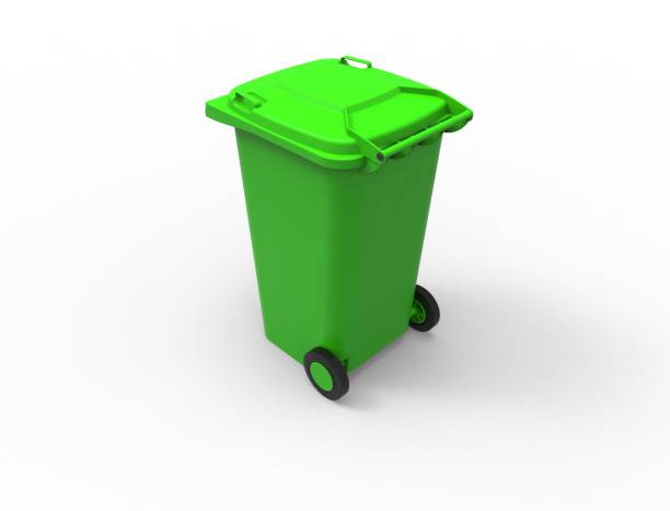 istock 3D rendered green consumer trash waste bin container isolated on a white studio background 1454643330