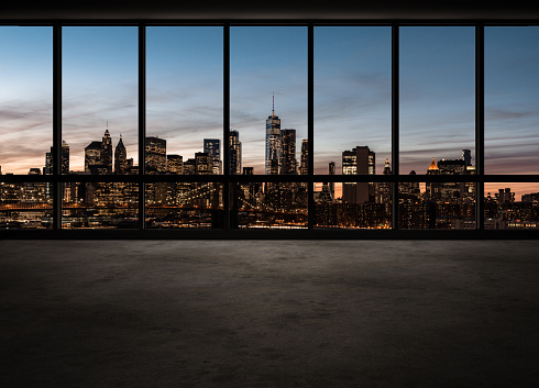 Cityscape Outside the Windows at Night / Manhattan, NYC