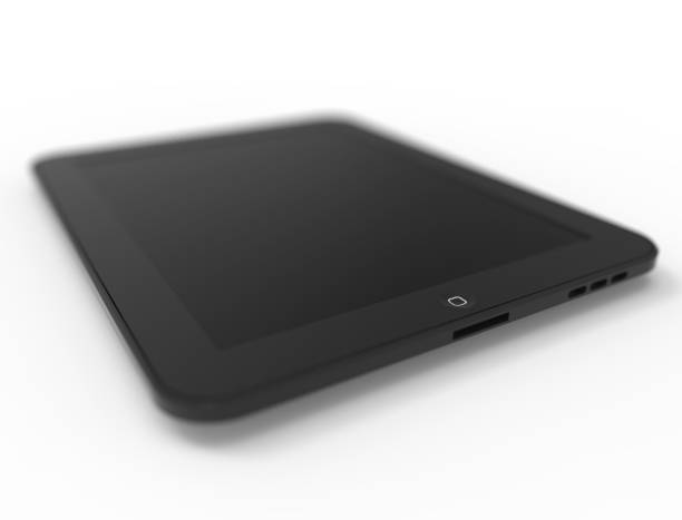 istock 3D rendering of a black touch screen tablet isolated on white background 1454649982