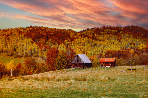 beautiful autumn landscapes in the Romanian mountains, Fantanele village area, Sibiu county, Cindrel mountains, Romania