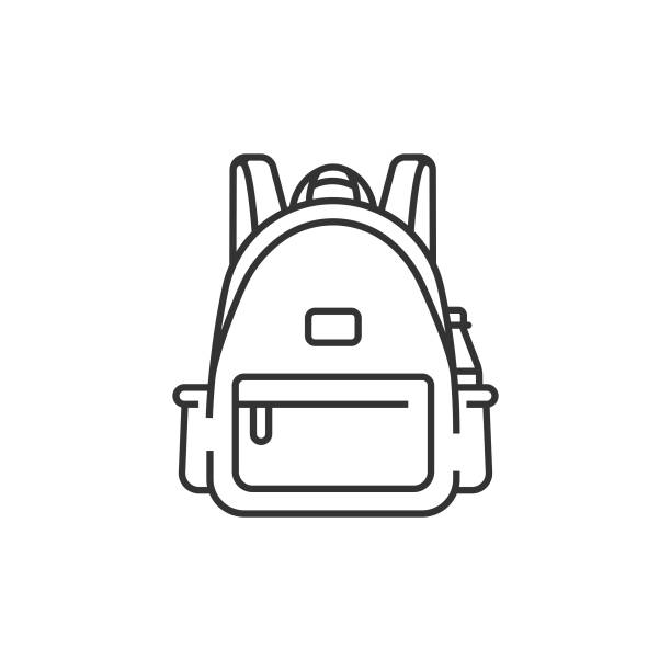 ilustrações de stock, clip art, desenhos animados e ícones de backpack or schoolbag line icon. back to school concept vector design on white background. - packing bag travel