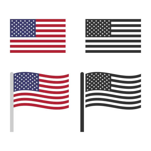 Vector illustration of United States of America Flag Set.