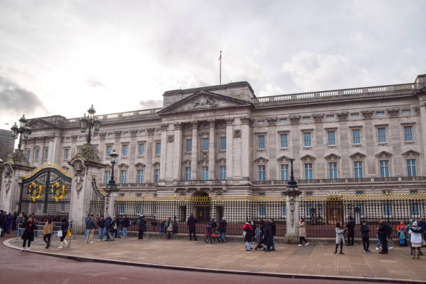 vue extérieure du palais de buckingham, londres, royaume-uni - whitehall street downing street city of westminster uk photos et images de collection