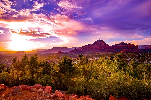 Evening sunlight lightening Red mountains in Israel.