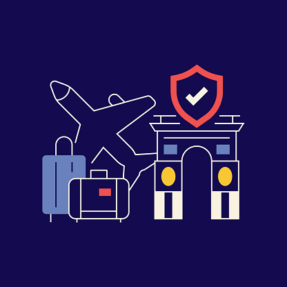 Travel Insurance Related Vector Conceptual Illustration. Flight, Tourism, Insurance Policy, Luggage, Tourist.