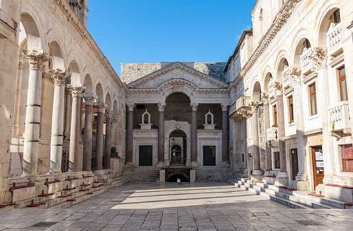 A beautiful view of the peristyle of the Diocletian's Palace in Split, Croatia