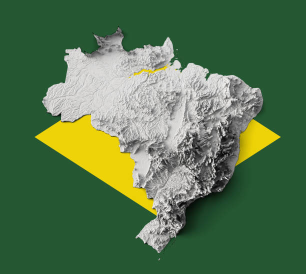 istock Brazil Topographic Map 3d realistic Brazil map Color texture 3d illustration 1454671079