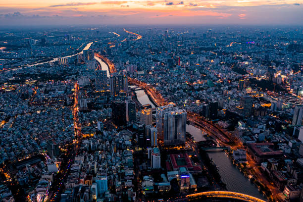 istock Ho Chi Minh aerial view at sunset 1454671478