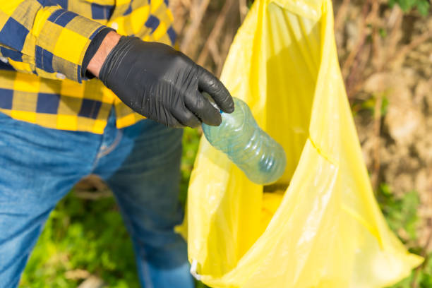 istock Unrecognizable person, collecting plastic and garbage in a forest. Ecology concept, recycling 1454672576