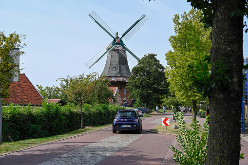 Greetsiel, East Frisia, Germany, September 4, 2022 - Historic windmill in Greetsiel, East Frisia.