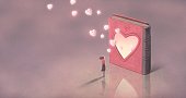 A woman and a book of love. Concept idea artwork of romantic, Valentine's day, and dream. surreal illustration. conceptual art