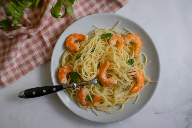 istock Spaghetti with shrimp in a bowl 1454681100