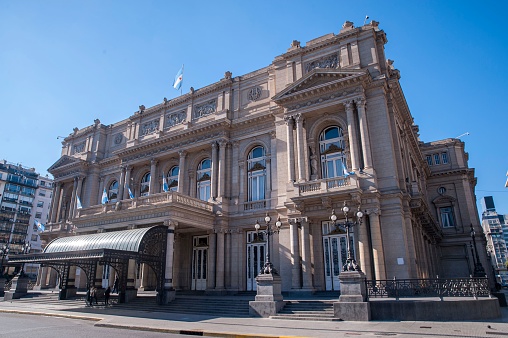 Buenos Aires, Argentina – June 18, 2016: A building facade of famous of Colon Theater in Buenos Aires