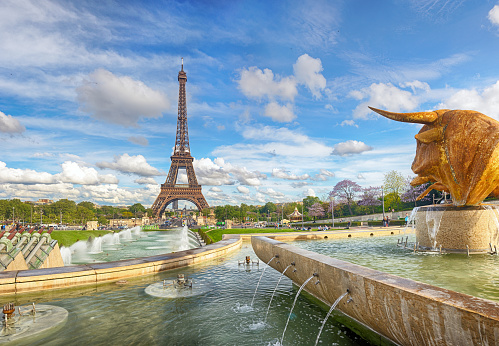 The Eiffel Tower View From Trocadero fountains, Paris, France