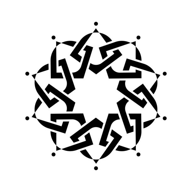 Geometric emblem template design with overlapping elements. Islamic motif. Celtic knot. Geometric pattern mandala in Arabic style, black logo isolated on a white background. Vector illustration Geometric emblem template design with overlapping elements. Islamic motif. Celtic knot. Geometric pattern mandala in Arabic style, black logo isolated on a white background. Vector illustration celtic culture celtic style star shape symbol stock illustrations