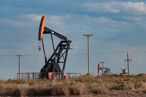 Vaca Muert, Argentina – November 06, 2015: The oil pumps in the field