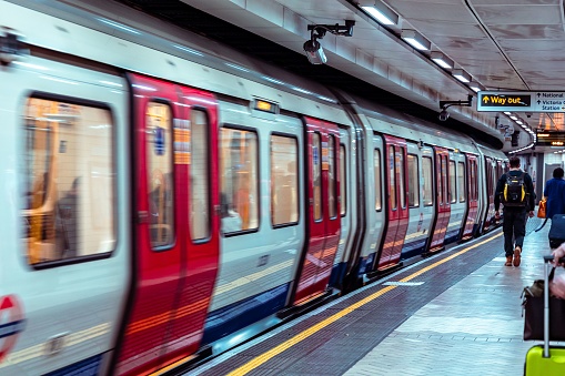 London, United Kingdom – December 27, 2022: a moving subway train in London