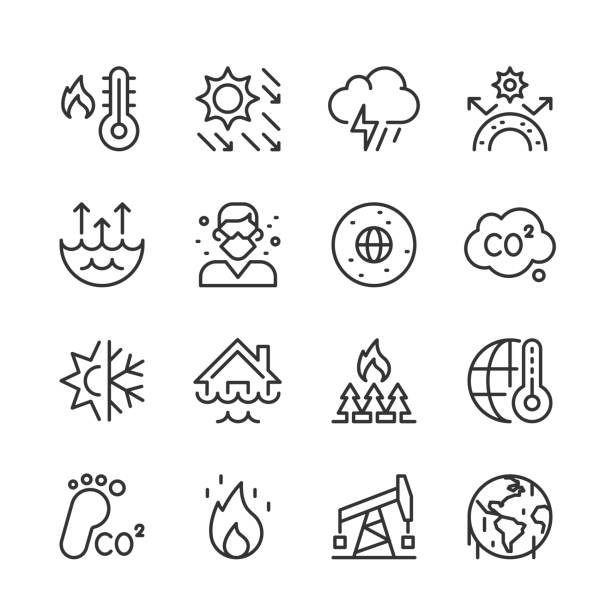 climate change icons — monoline series - deniz seviyesi stock illustrations