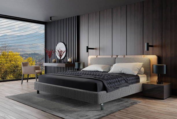 istock Black Luxury modern retro-style master bedroom 1454697425