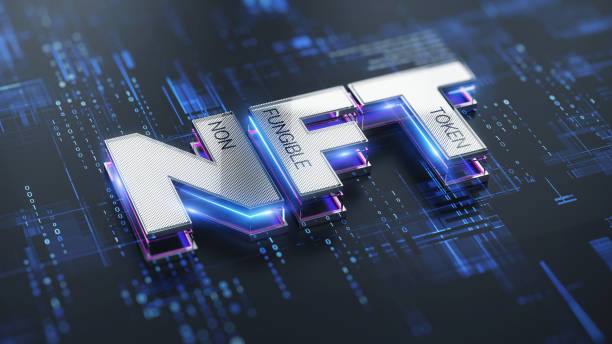 istock NFT nonfungible tokens concept - NFT word on abstract technology surface. 3d rendering 1454698588