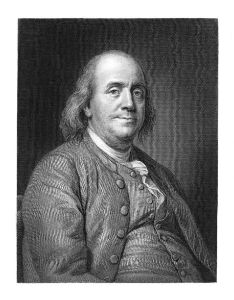 벤자민 프랭클린 판화 1819 - benjamin franklin history american culture portrait stock illustrations