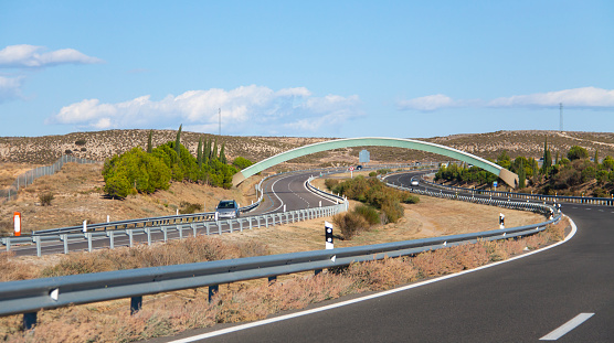 Arch that represents the Greenwich Meridian as it passes through Spain on the AP-2 motorway in Aragon