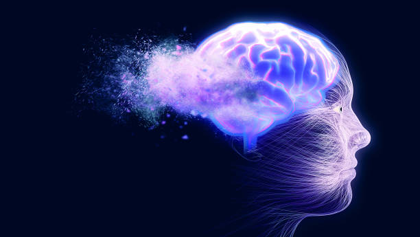 istock Mental health. Memory lapses, forgetting things, degenerative disease. Brain problems. Face and brain side view 1454702225