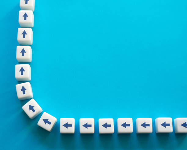 istock Blocks with chain arrows on a blue background. 1454703774