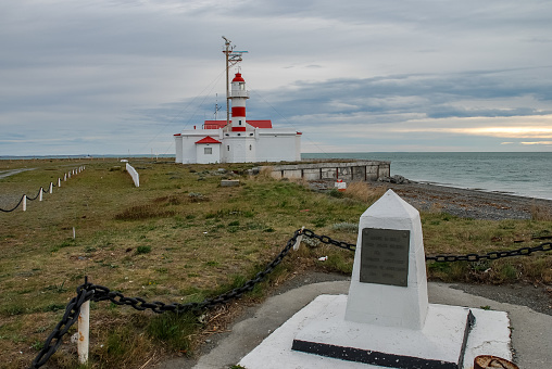 Punta Delgada, Punta Arenas, Chile -nov 14,2006 :  the lighthouse of Punta Delgada allows a safe navigation to the many ships that transit through the Strait of Magellan in Chile