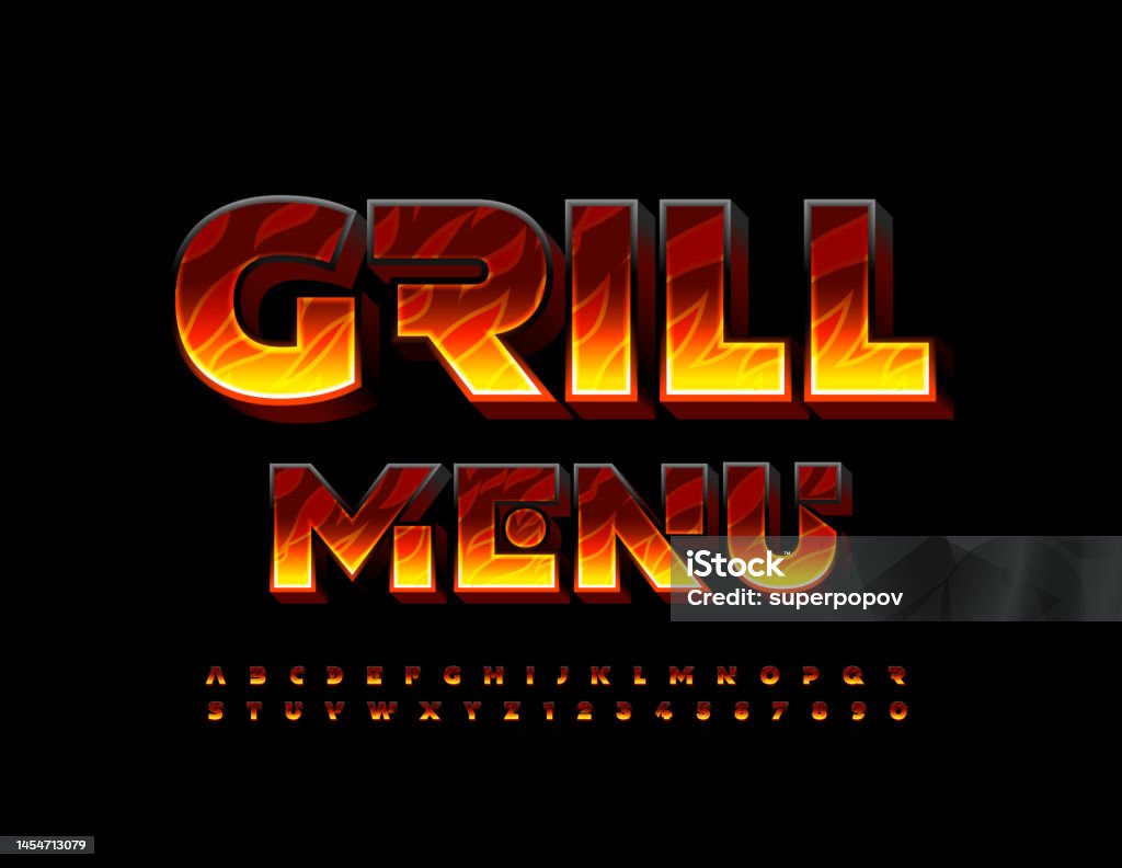 Grill Lettering Colors Vector Creative Template Grill Menu With Abstract Style Alphabet ...