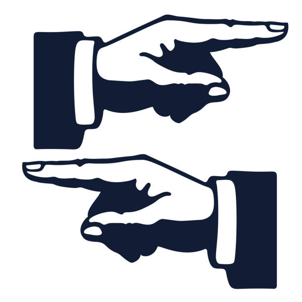 Human hand  vector with pointing finger in retro style with lettering look here isolated on white background. Look forward at the point vector illustration