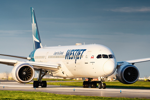 WestJet Boeing 787 taxiing for departure at Toronto International Airport\n\nDate: Oct 8, 2021