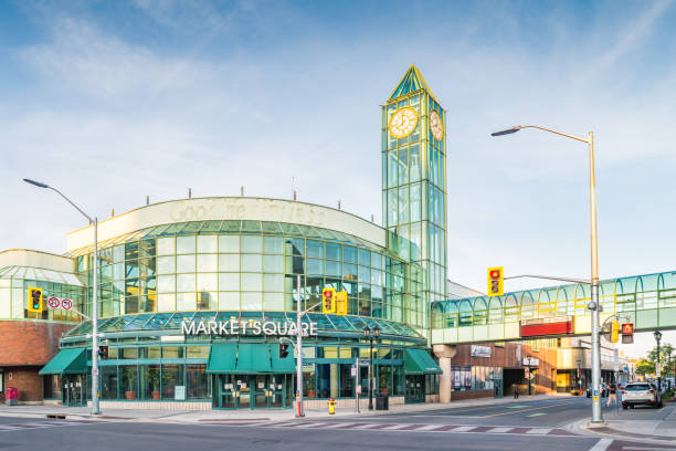 Market Square Shopping Centre in downtown Kitchener, Ontario on a sunny day.