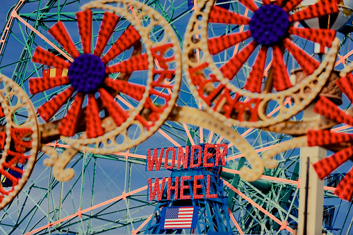 Wonder wheel, one of the main attractions at Coney Island, Brooklyn New York