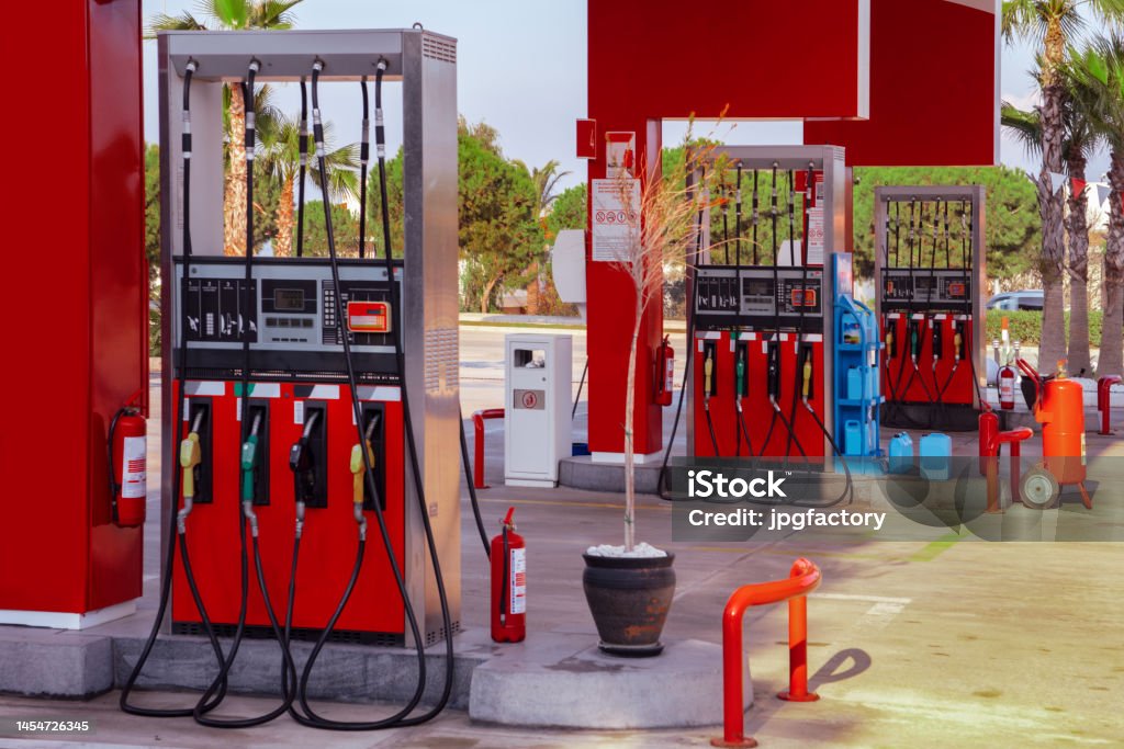 gas station brans and text clean generic gas station Gas Station Stock Photo