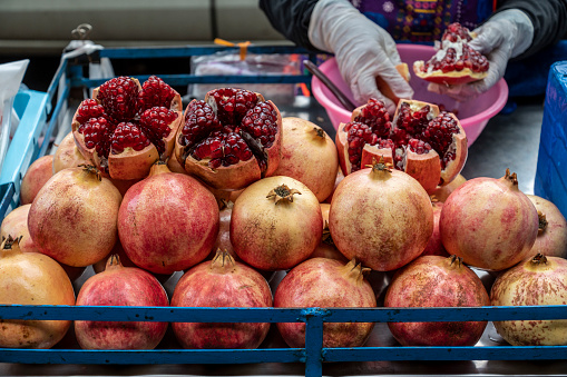Pomegranate fruit on a street stall in Bangkok