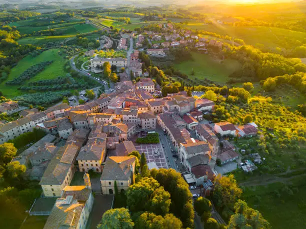 Aerial view of Castelnuovo Berardenga, Italian town near Siena Tuscany