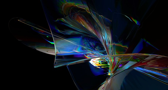 Abstract transparent geometry with dispersion effect, detailed reflections and refractions