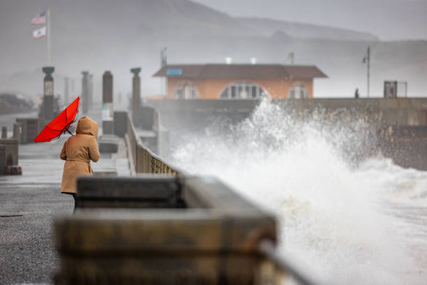 Pacifica California, USA - January 5, 2023: As a weather phenomena known as a bomb cyclone touched down in Northern California, widespread flooding and damage occurred, including in Pacifica, a costal hamlet a short drive South from San Francisco.