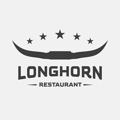 Buffalo Head Horn icon,Bull,cow, retro vintage texas restaurant longhorn symbol