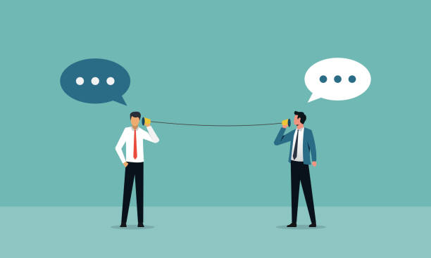 istock Business communication concept, sharing ideas and goals, speech bubbles symbol, two businessmen doing communication 1454741314