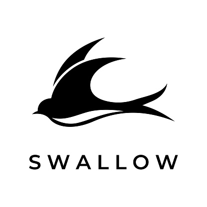 Simple logo design silhouette of a martin martlet swallow flying hovering.