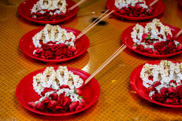Jasmine seed offerings at a Temple in Ayutthaya, Thailand.