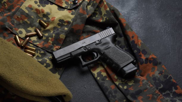 istock Modern semiautomatic hand gun, Glock pistol firearm 1454745503