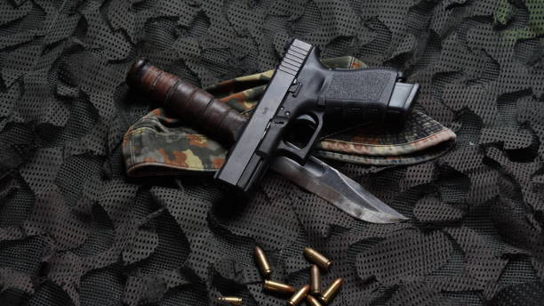 istock Modern semiautomatic hand gun, Glock pistol firearm 1454745521