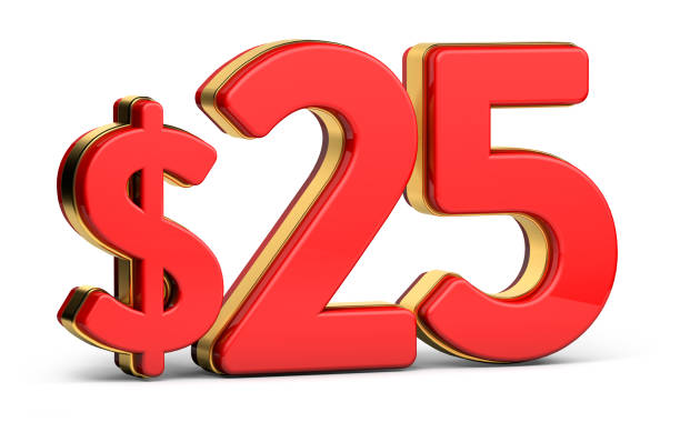 istock 3d golden $25 isolated on background. 3d illustration. 1454746593