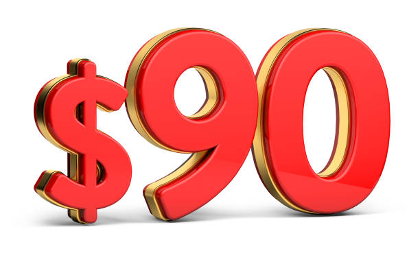 istock 3d golden $90 isolated on background. 3d illustration. 1454746611
