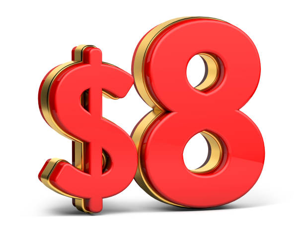 istock 3d golden $8 isolated on background. 3d illustration. 1454746623