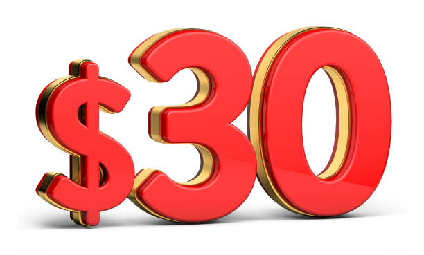 istock 3d golden $30 isolated on background. 3d illustration. 1454746632