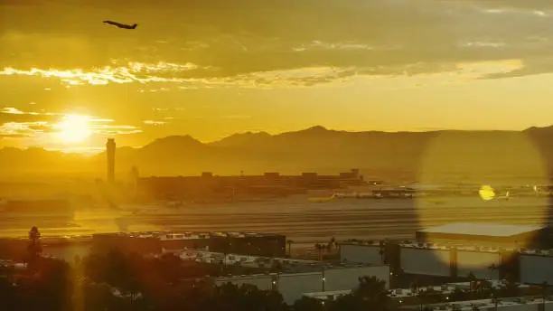 Photo of Las Vegas Hotel Window  Sunrise POV of Travel During Holiday Season McCarran International Airport in Winter Photo Series